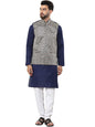 SOJANYA (Since 1958 Men's Cotton Solid Navy Blue Kurta and White Pyjama with Designer Navy Nehru Jacket