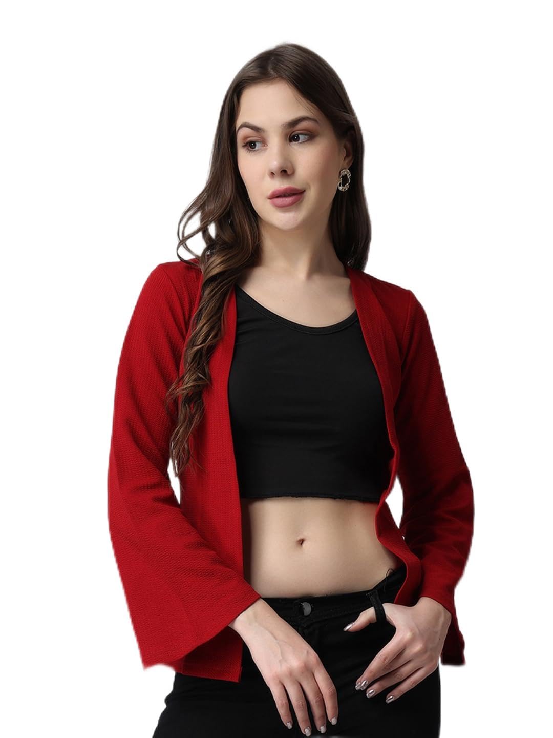 POPWINGS Casual Solid Open Neck Shrug for Women || Latest Stylish Trendy Women Shrugs for Summer Wear || Full Sleeves Shrugs for