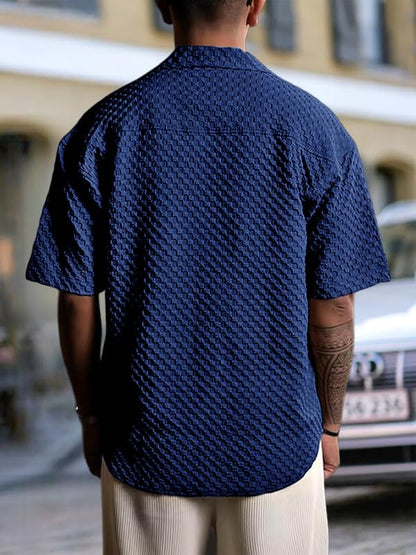 Pinkmint Bubble Textured Shirt for Men ll Half Sleeve Stylish Button Down Shirts ll Mens Pocket Shirt (Pack of 1) Navy Blue
