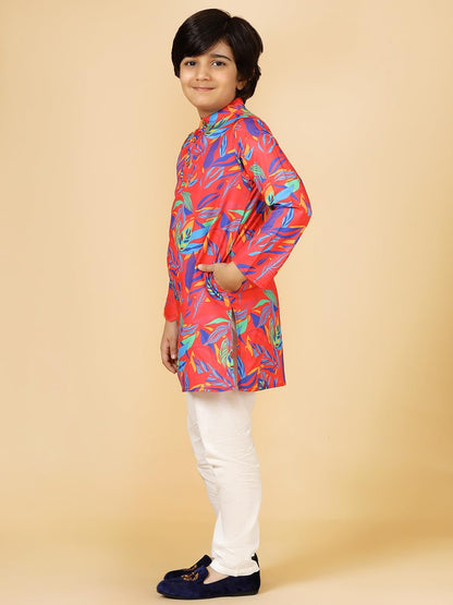 A.T.U.N. (ALL THINGS UBER NICE) Boys Red Floral Printed Kurta Pyjama Set