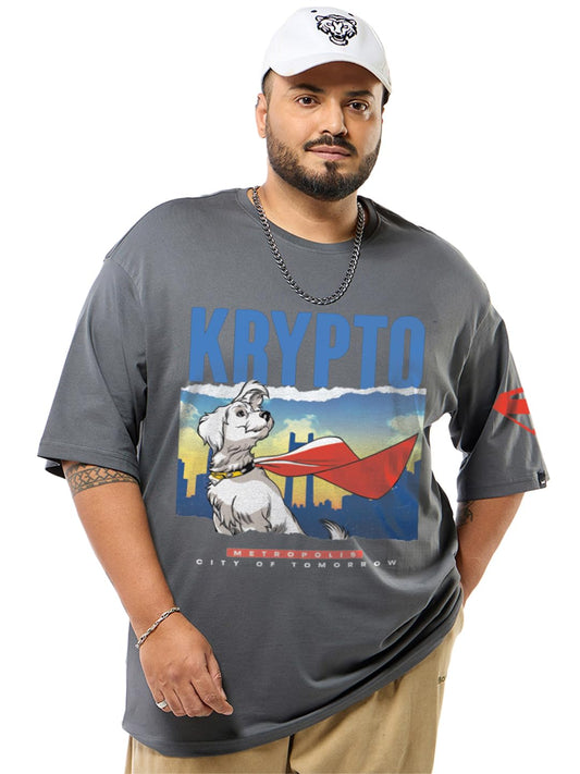 Bewakoof Official DC Merchandise Krypto Mens Graphic Print Oversized Fit Half Sleeve Round Neck Pure Cotton Plus Size T-Shirt_6