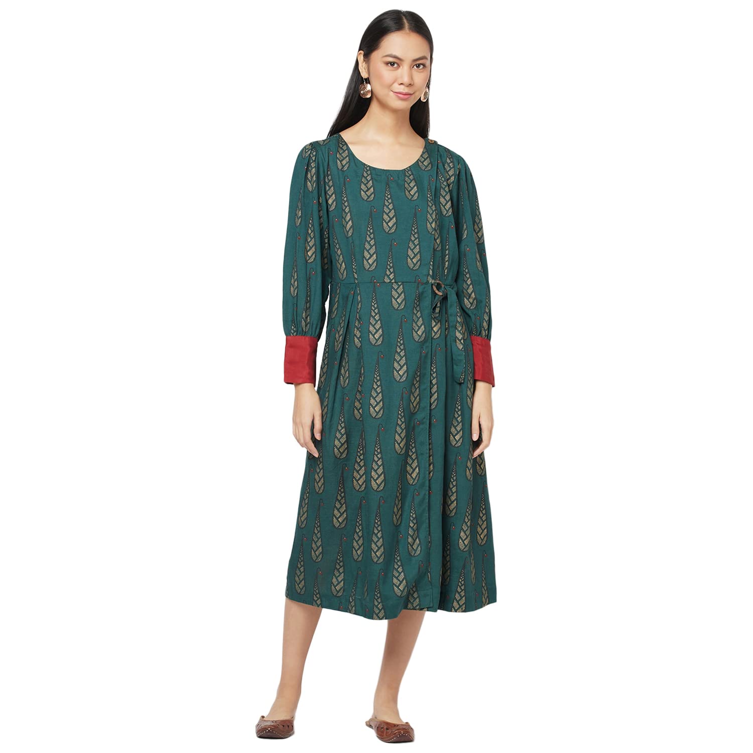 Fabindia WomenS Rayon Blend Ankle Length Dress Light Green_Xs