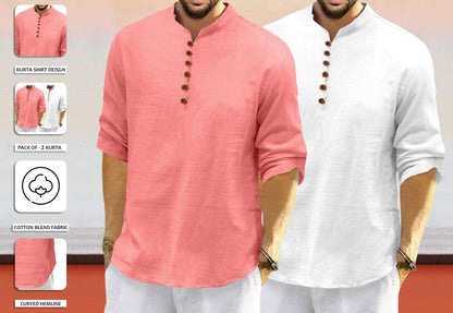 Royalscout MenS Cotton Polyester Blend Solid Regular Fit Full Sleeve Short Kurta | Ethnic, Lightweight Summer Kurta For Daily &