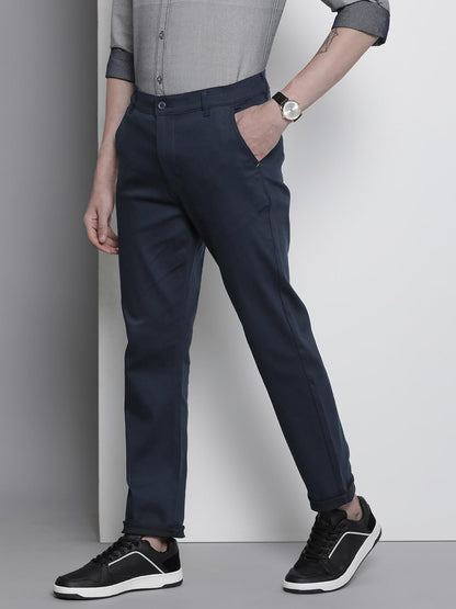 The Indian Garage Co Men Slim Fit Solid Mid-Rise Stretchable Chinos Navy Blazer