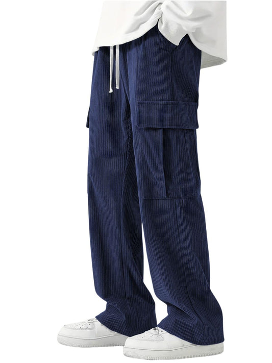 Greciilooks Cargo Joggers For Men  Cotton Loose Fit Utility Pants With 6 Pockets | Durable Outdoor & Hiking Trousers Blue