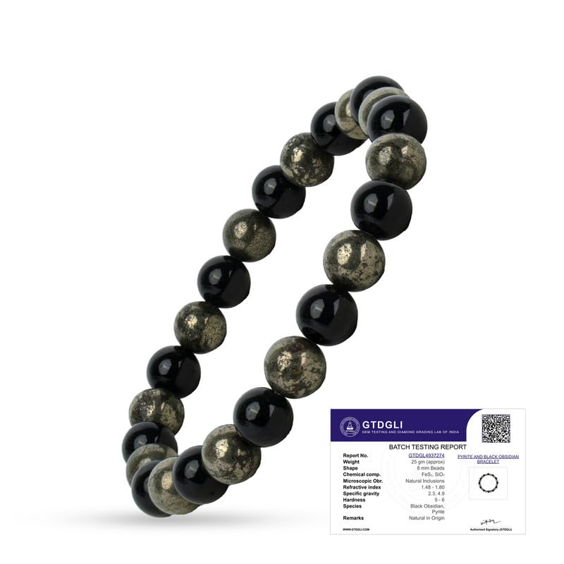 Astrotalk Richie Rich Bracelet | Money Magnet Crystal for Wealth, Confidence & Protection | With Pyrite & Black Obsidian | Bracelet for Man & Woman | Gift for Man & Woman