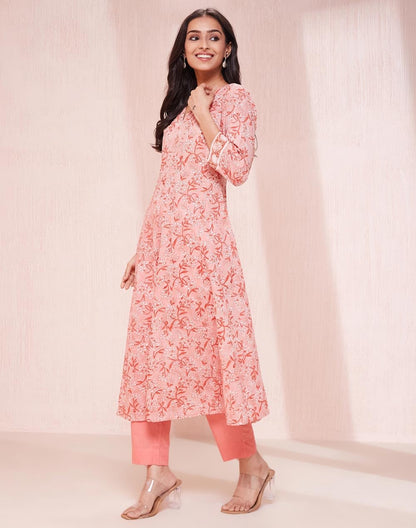 Fabindia WomenS Cotton Printed Slim Long Kurta (1038211Peach_Peach