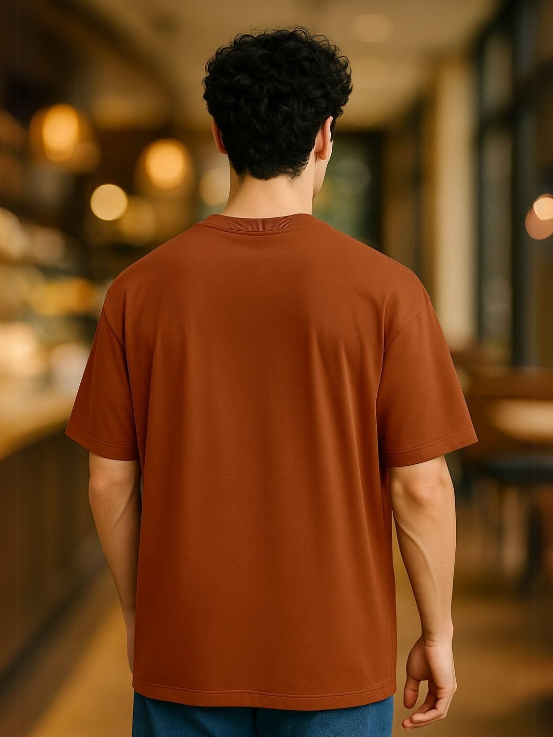 Nobero MenS Oversized Fit T-Shirt (1M-Twts-R0039_Rust Orange