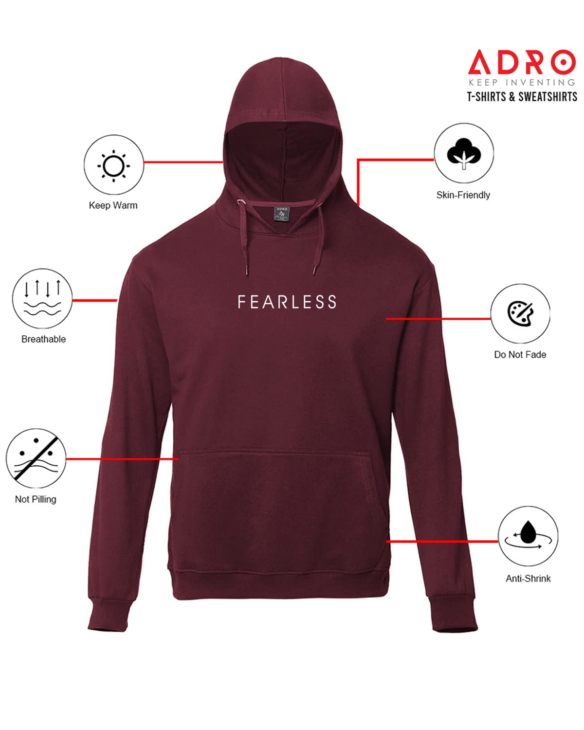 ADRO Fearless Printed Hoodie/Sweatshirt for Men (H22-M-FRL)
