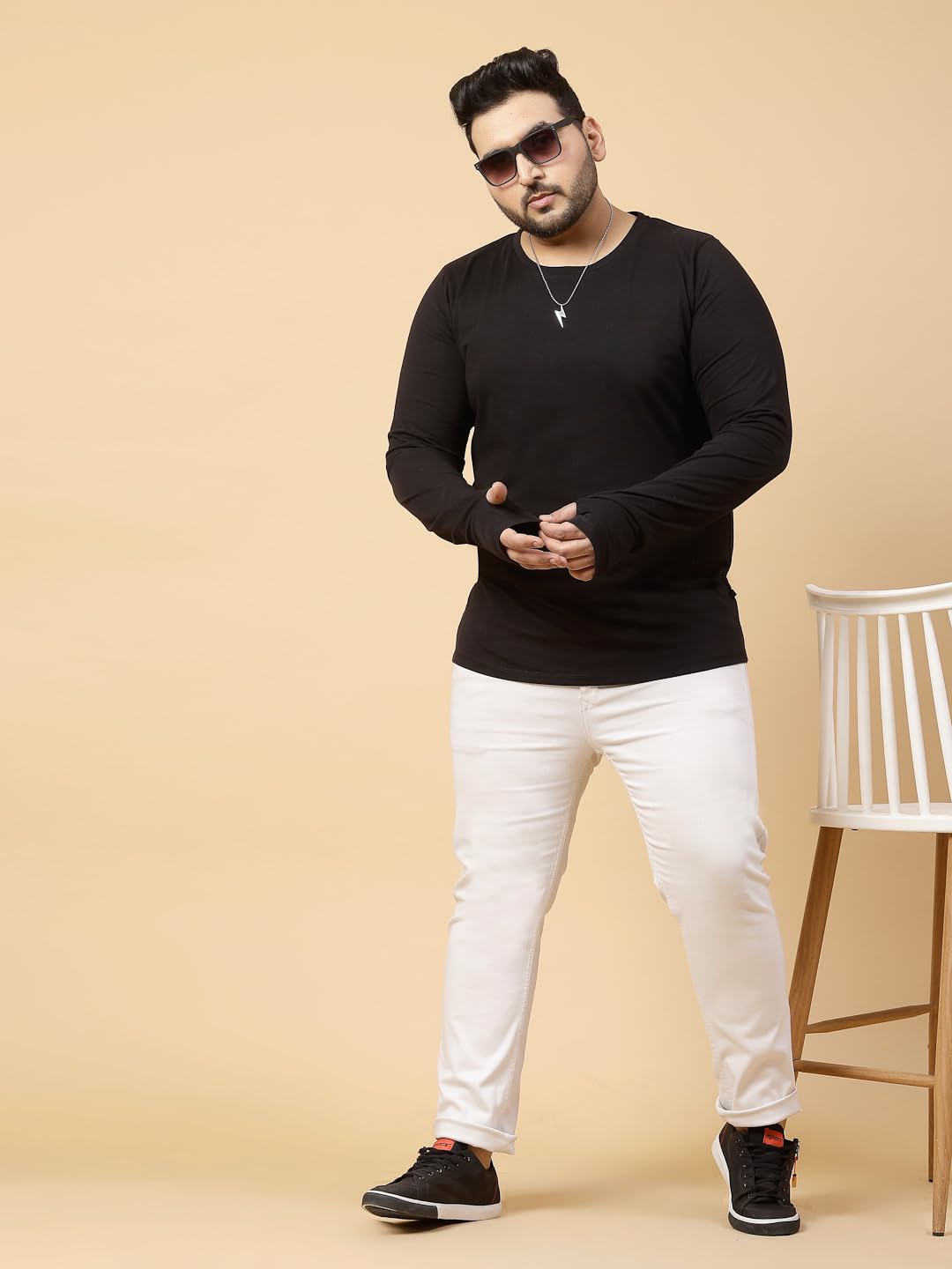 Rigo Plus Size Thumbhole-Long Sleeve T-Shirts for Men | Round Neck Plus Size Cotton Mens Tshirt | Casual, Stylish, Solid T-Shir