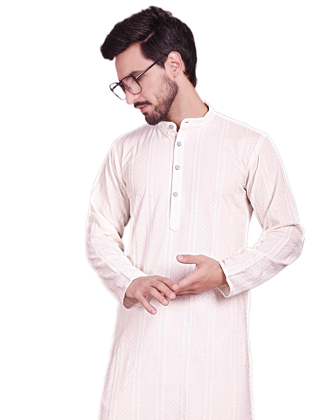 Jompers Mens Sequins Chikankari Embroidered Kurta