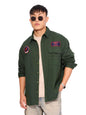 The Souled Store Official Top Gun: Flight Crew Men and Boys Long Sleeves Collared Neck Button Front Green Patch Embroidery Regul