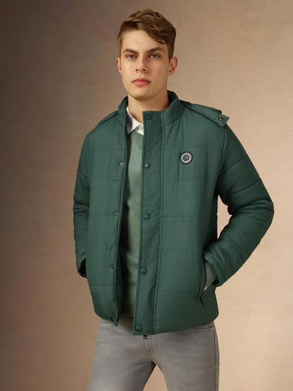 Dennis Lingo Men Teal Solid Regular Fit Full Sleeve Hooded Padded Jacket