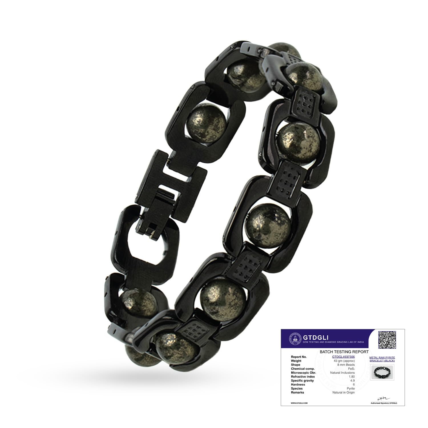 Astrotalk Metal Raw Pyrite Bracelet (Black) | Attracts Money and Boosts Confidence | Astrology Bracelet for Man and Women | Beautifully Crafted with Healing Crystals | Gift for Man & Woman