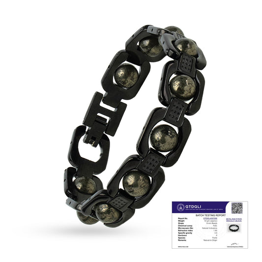 Astrotalk Metal Raw Pyrite Bracelet (Black) | Attracts Money and Boosts Confidence | Astrology Bracelet for Man and Women | Beautifully Crafted with Healing Crystals | Gift for Man & Woman