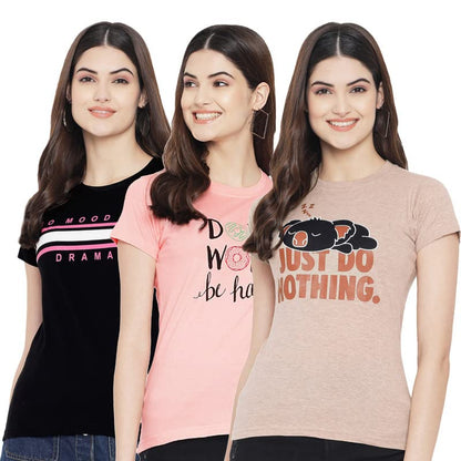 Preneum Womens Cotton Regular Fit Latest Graphic Stylish Printed Short Sleeves Casual T-Shirt || Latest Trendy & Styling (Pack