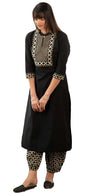 Lookmark WomenS 3/4 Sleeve Solid Black Color Kurti Pant Set, Cotton Blend, Knee Length, Stylish Ethnic Outfit, Office, And Casu