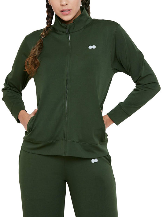 Clovia Womens Polyester Activewear Sports Zipper Sweatshirt (AT0131A17_Green_XL)