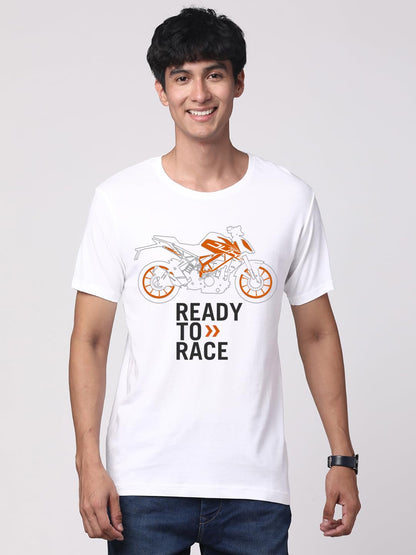 ADRO Men's Biker Design Printed 100% Cotton T-Shirt - Regular Fit, Printed T-Shirts for Men (RN24-KTM-WH_White)
