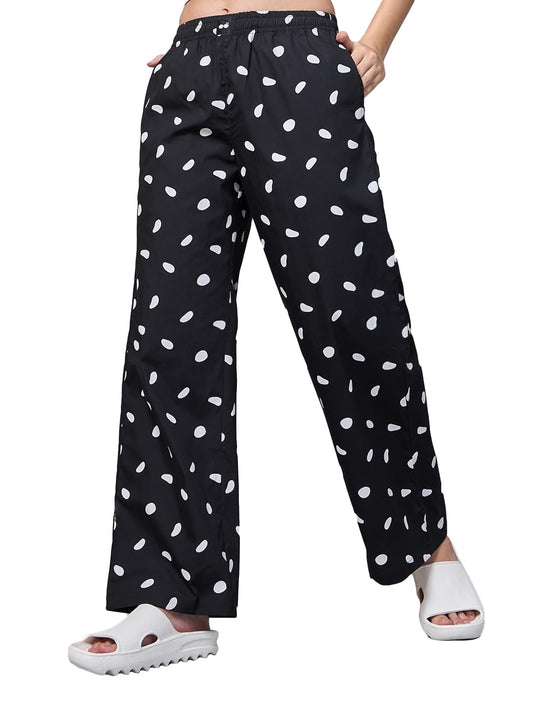 Bewakoof Womens All Over Printed Regular Fit Cotton Wide Leg Pyjama_629439_Black_XL
