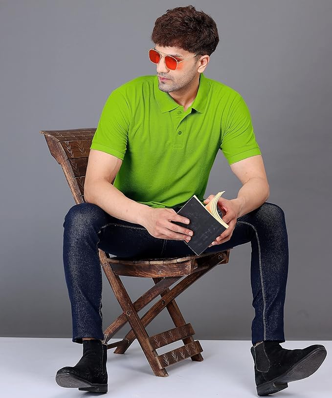Baghadbillo MenS Regular Fit Solid Polo Half Sleeve T-Shirt Parrot Green