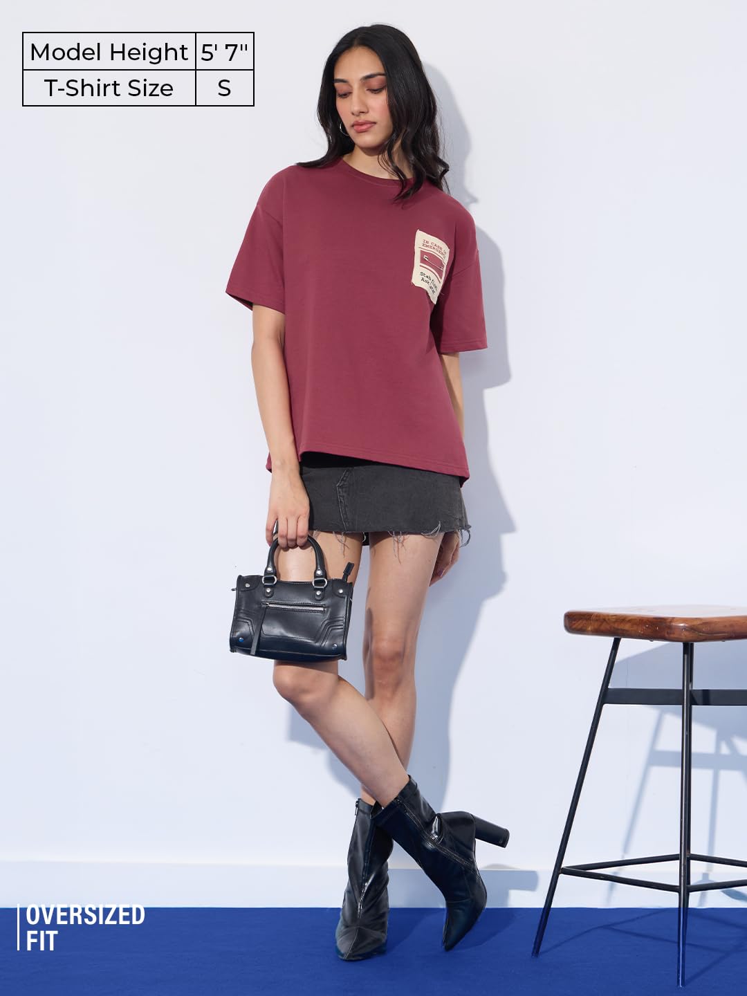 The Souled Store Oversized T-Shirt: Emergency Women and Girls Short Sleeves Round Neck Red Embellished Cotton Oversized T-Shirts