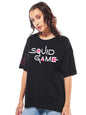 Bewakoof Official Squid Game Merchandise Womens Typography Oversized Fit Half Sleeve Round Neck Cotton Jersey T-Shirt_655109_Bl