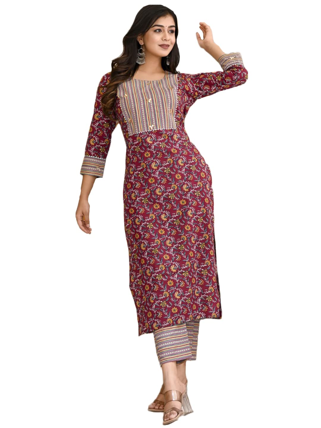 ANNI DESIGNER Women's Cotton Blend Printed Straight Kurta and Pant