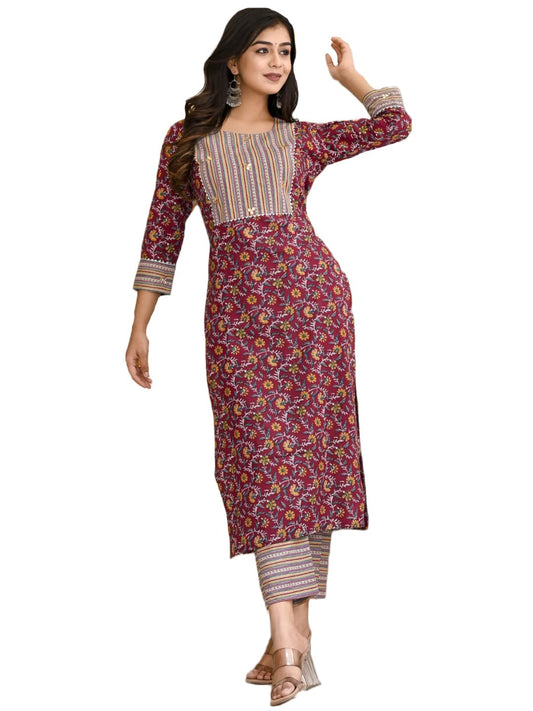ANNI DESIGNER Women's Cotton Blend Printed Straight Kurta and Pant