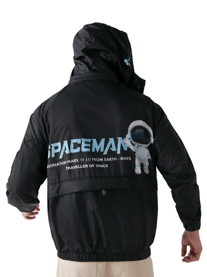 Bewakoof Official Nasa Merchandise Spaceman MenS Graphic Print Oversized Fit Full Sleeve Hooded Nylon Jacket_642557_Black_2Xl