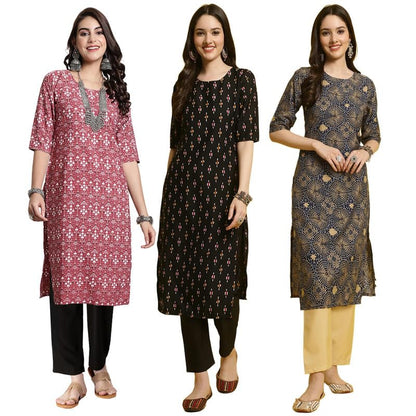 Pinkmint WomenS Crepe Printed Kurta And Pant Set (Pack Of 3)