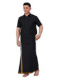 PRAKASAM COTTON Mens Flexi Readymade Black Jari Border Dhoti + Half sleeve Black Shirt for mens