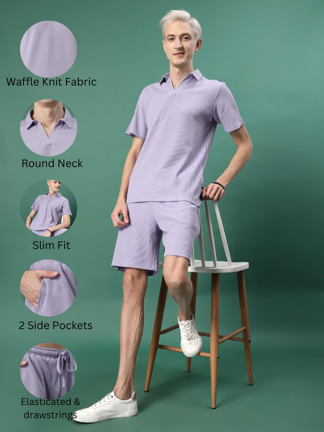 Rigo Waffle Knit Self Textured Co-Ord Set For Men | Night Suit Set | Lounge-Wear Nightdress Pajama Set | Beach And Vacation Wear