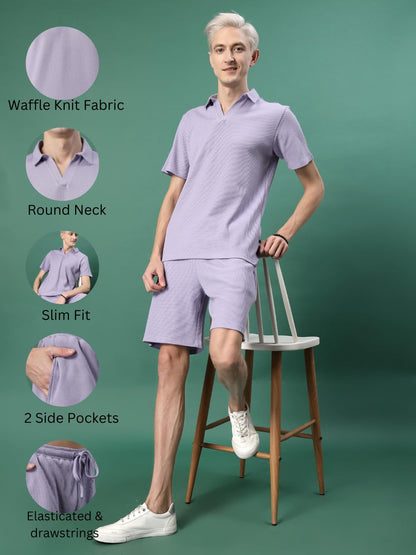 Rigo Waffle Knit Self Textured Co-Ord Set For Men | Night Suit Set | Lounge-Wear Nightdress Pajama Set | Beach And Vacation Wear