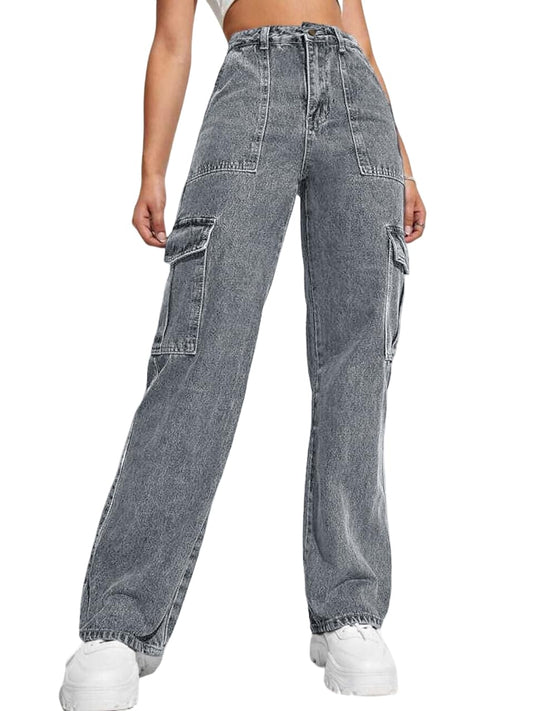 Noble Monk Women Cargo Jeans | High Rise Stretchable Baggy Wide Leg Denim | Boyfriend Jeans For Women