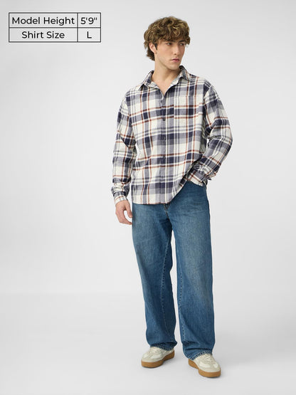 The Souled Store Plaid: Blue, White, Red Men and Boys Long Sleeves Collared Neck Button Front Cotton Relaxed Shirts