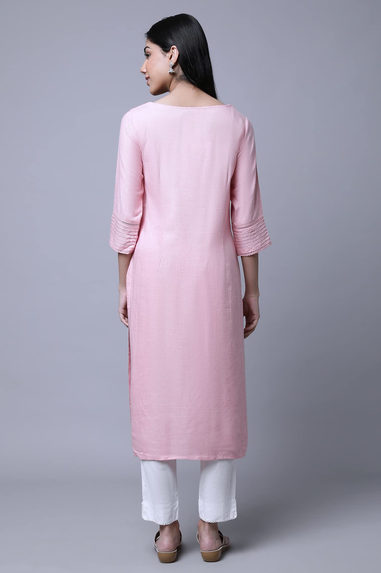 Aurelia Womens Viscose Solid Regular Kurta (23FEA12231-702548_Pink