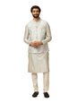 Manyavar Grey Art Silk Foil Print Kurta Jacket Set