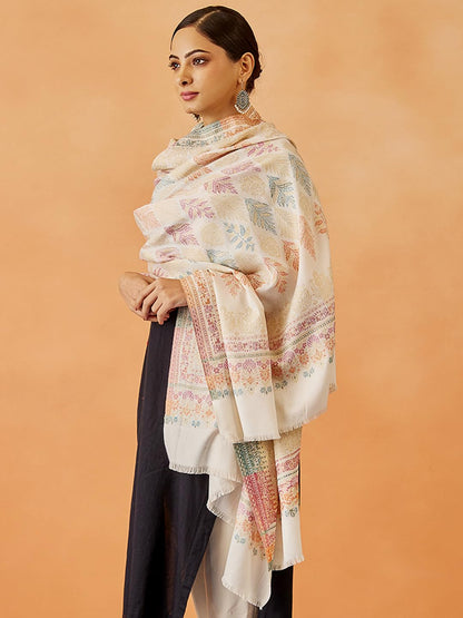 Pashmoda Women Khumar Kaani Wool Blend Kashmiri Shawl, Stole, Scarf, Luxury Pashmina Evening Wrap (Size: 101 X 203 CM)