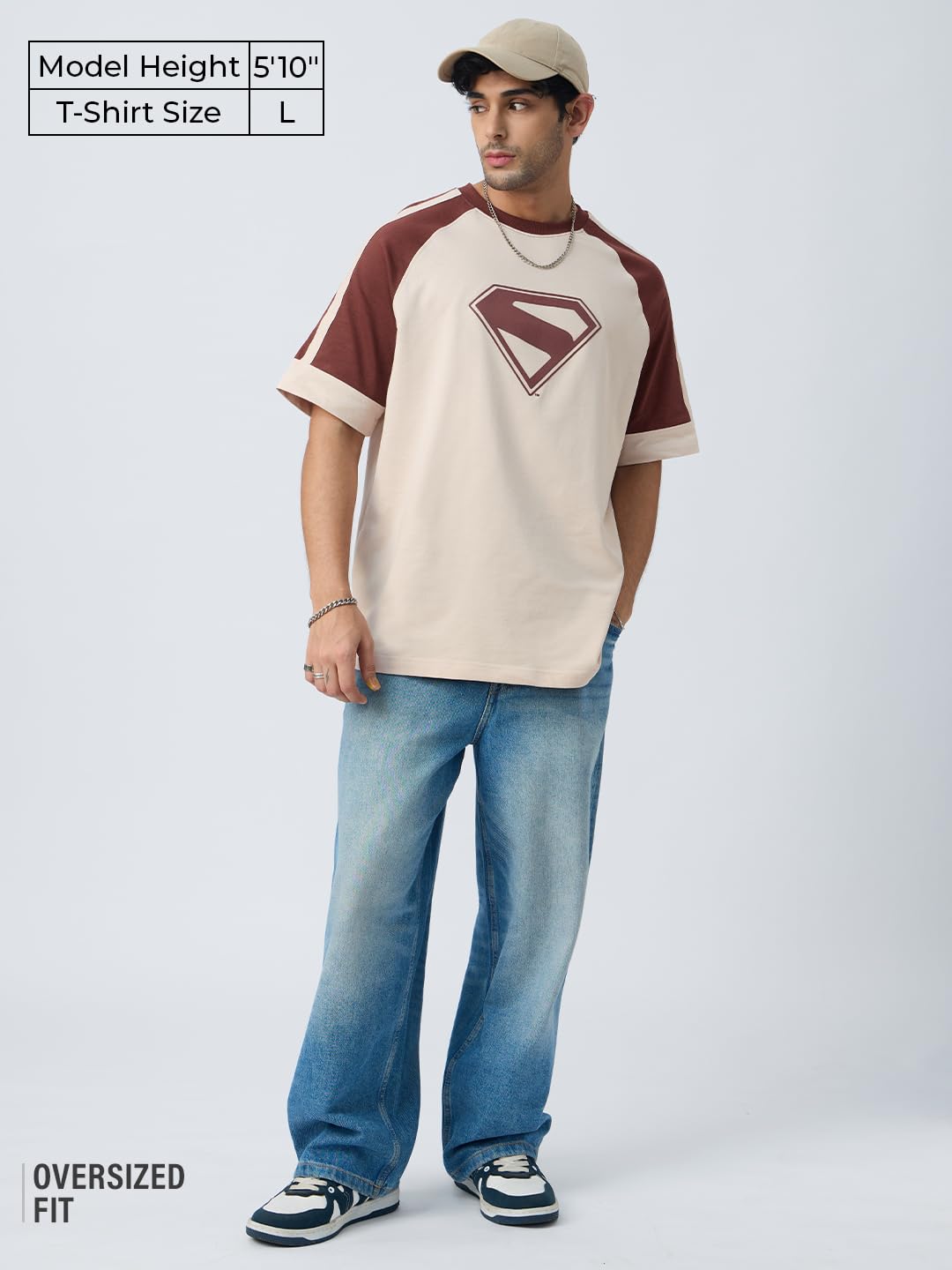 The Souled Store Superman: Look Up Men and Boys Short Sleeves Round Neck Brown Graphic Printed Cotton Breathable Comfortable Cas
