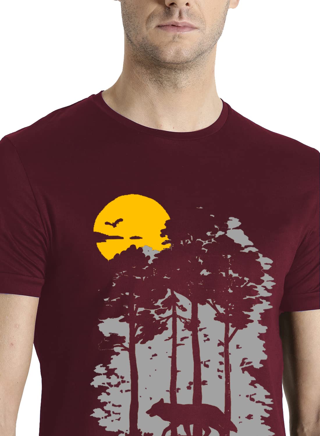 ADRO Mens Sun Printed Cotton T-Shirt (RN22-1-SUN-MR_Maroon)