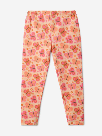 The Souled Store Flutter Girls Pull On Orange All Over Printed Regular Fit Cotton Leggings (2-8 Yrs)
