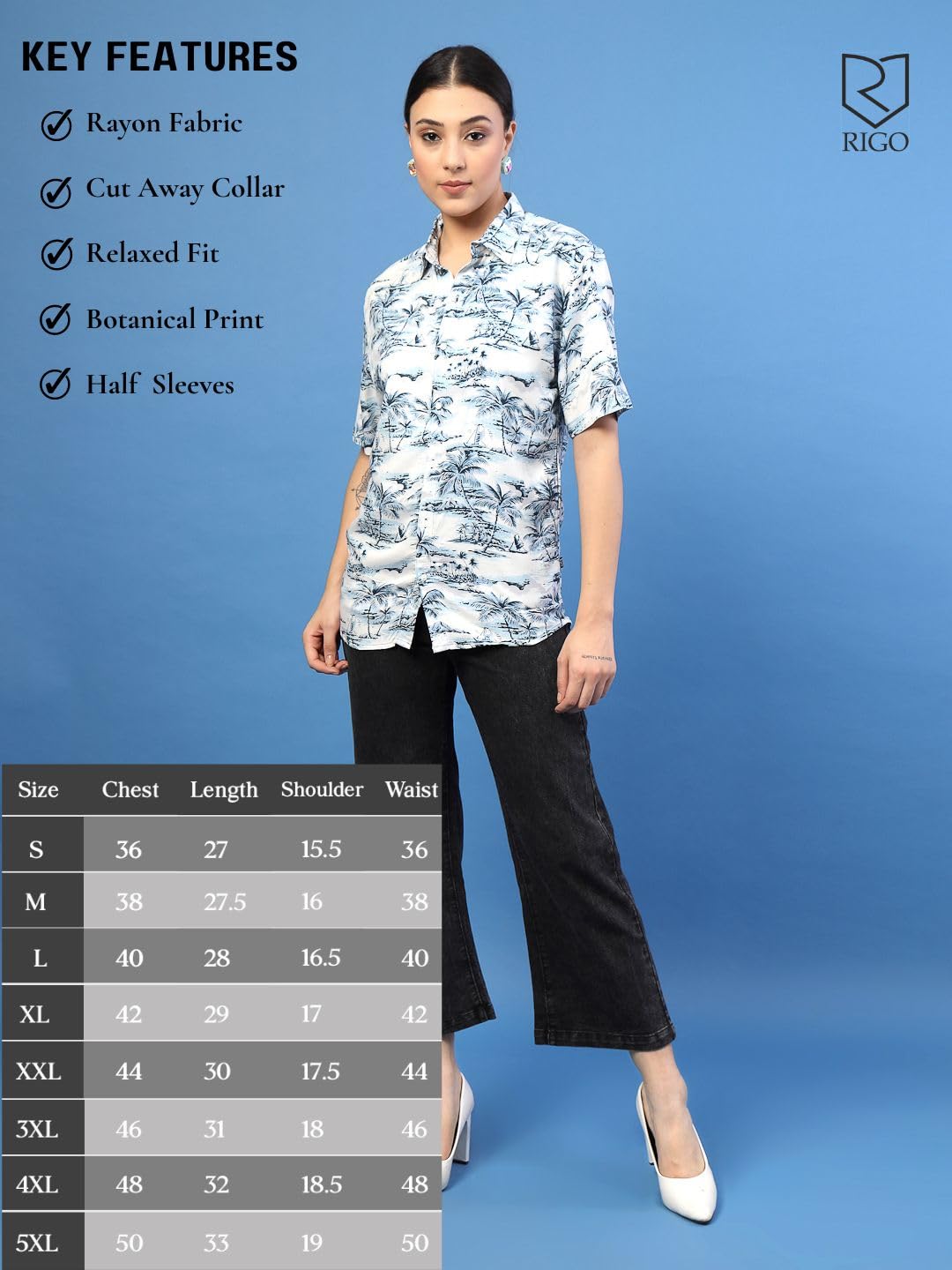 Rigo Rayon Printed Shirts for Women | Half Sleeves Hawaiian Shirts for Women | Summer Shirts Shirt for Women | Slim Fit, Casual