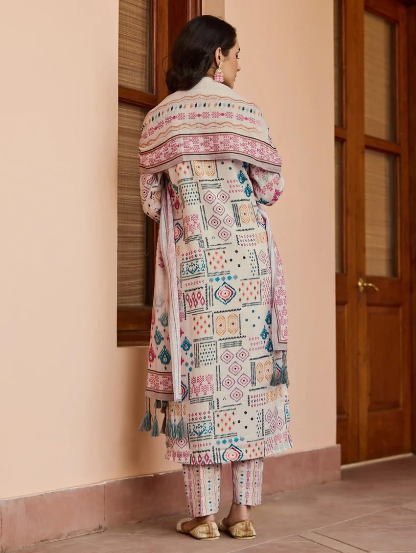 Fashion Basket Cotton Printed Kurta Set For Women Beige