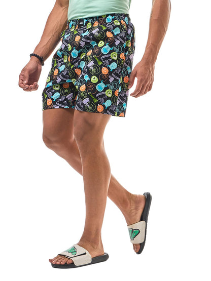 Bewakoof Mens All Over Printed Regular Fit Cotton Boxer_628783_Black_XL