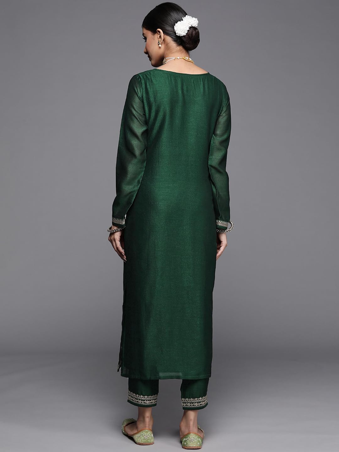 Libas WomenS Silk Yoke Design Straight Kurta (23515O_Green