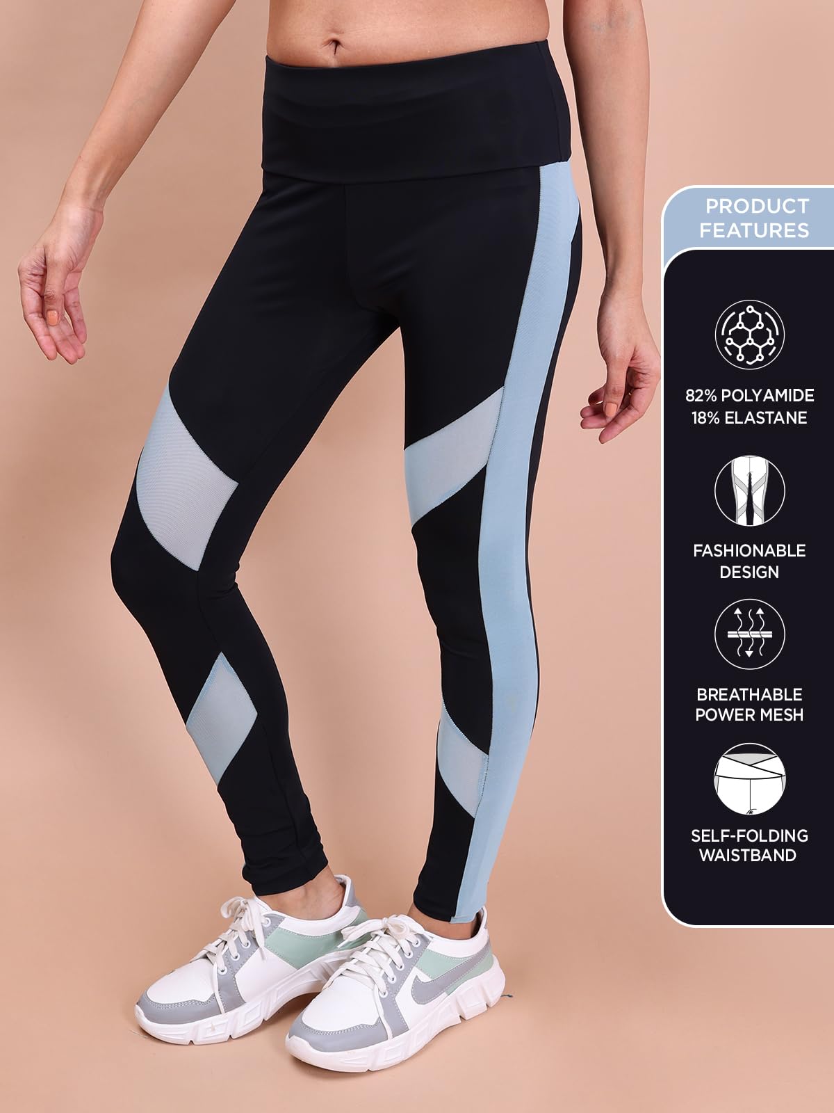 Rupa Colors Womens PLAYSURE Dry FIT Activewear Leggings | Stretchable Warp Knit Fabric | Breathable Mesh Self-Folding Waistband