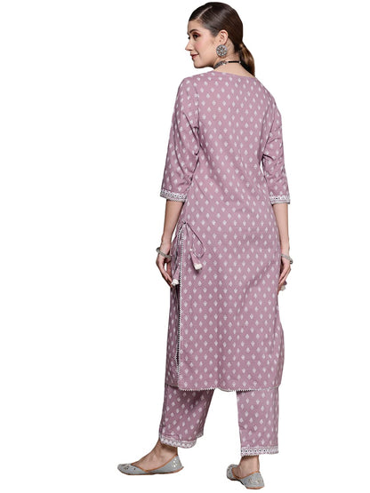 ishin Women's Purple Embellished A-Line Kurta Set With Palazzo