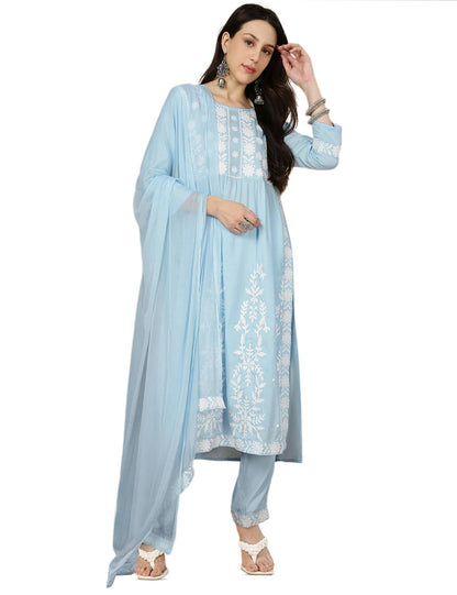 Kaari Rayon Embroiderery A-Line 7525 WomenS Kurtas & Kurtis (Kaaaw24Wskd-70018_Aasman Blue