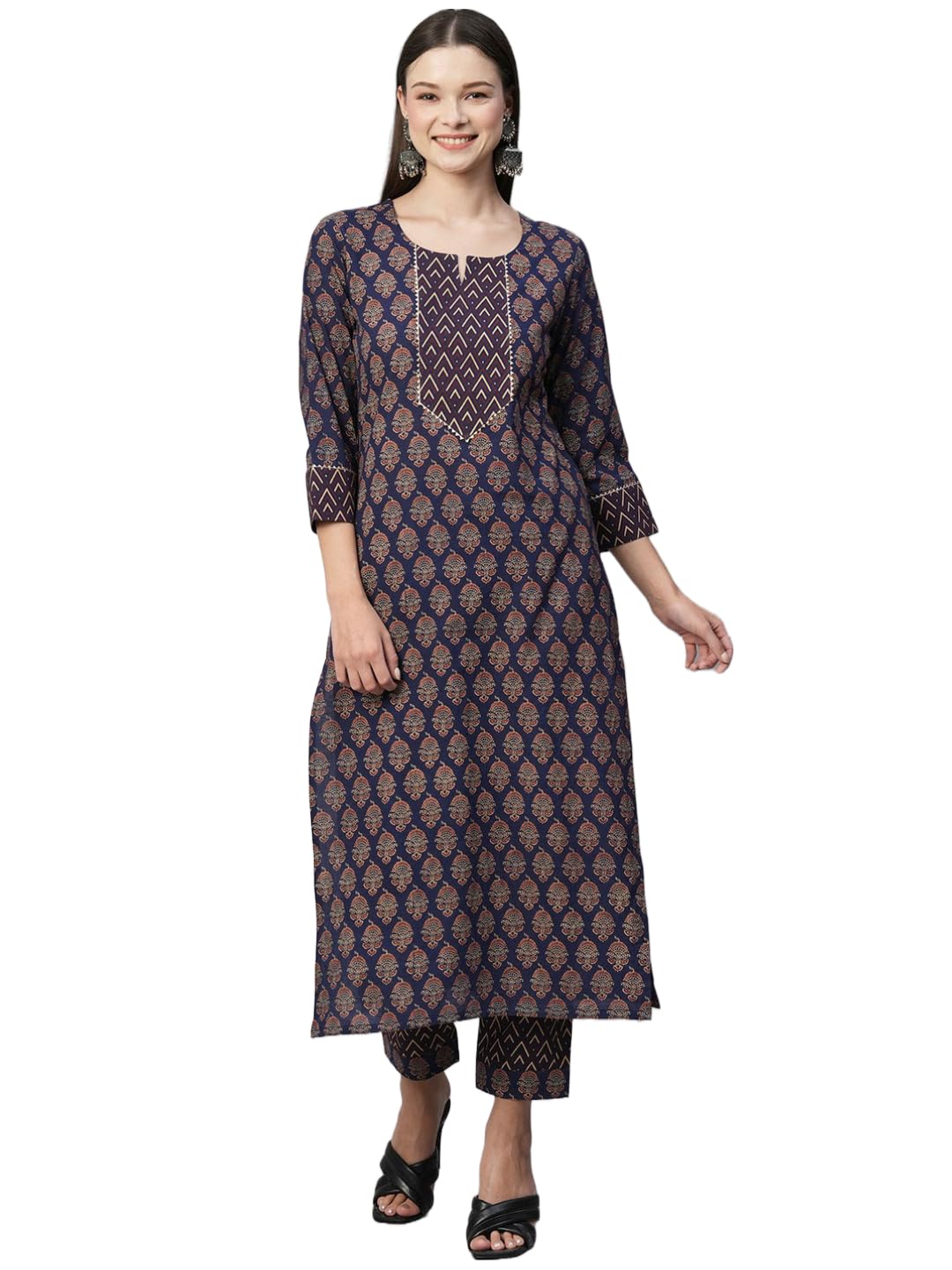 Anni Designer WomenS Cotton Blend Staright Printed Kurta With Pant (Laboni Blue_S_Blue_Small)